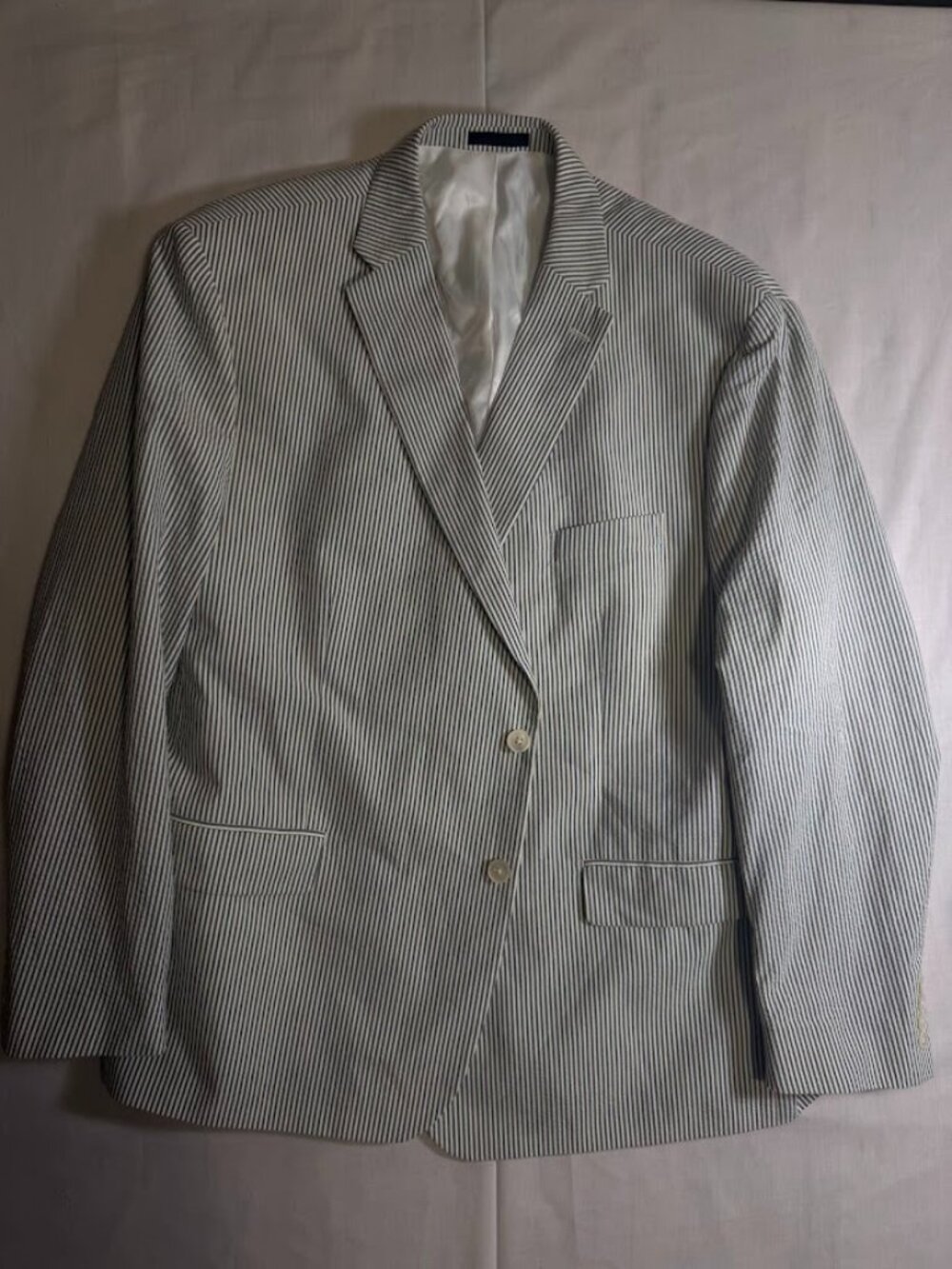 Lauren Ralph Lauren Blue White Seersucker Blazer Paisley Lining Men’s 42R 44R